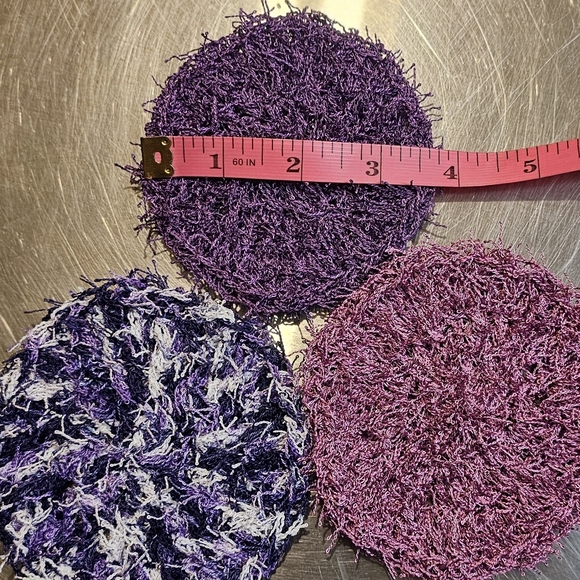 Handmade Purple Multicolor and Magenta Round Dish Scrubby Set of 3 - Picture 5 of 5